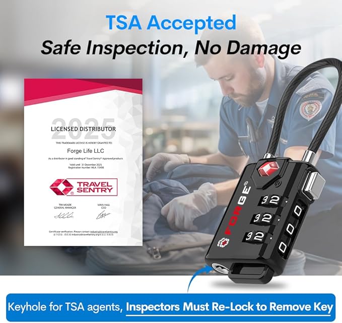 TSA Approved Cable Luggage Locks, Re-settable Combination with Alloy Body - Image 4