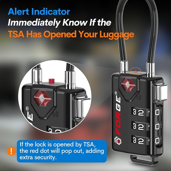 TSA Approved Cable Luggage Locks, Re-settable Combination with Alloy Body - Image 2