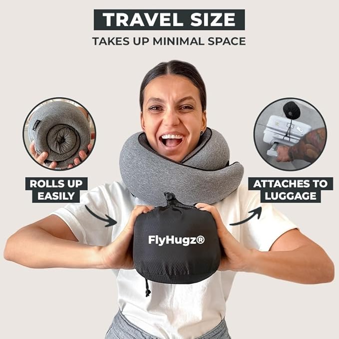 FlyHugz® Neck Travel Pillow | Memory Foam Neck Pillow for Comfort on Airplane | Compact and Ergonomic Design for Travel, Car Rides, and Home Use | Ideal for Adults and Kids - Image 2