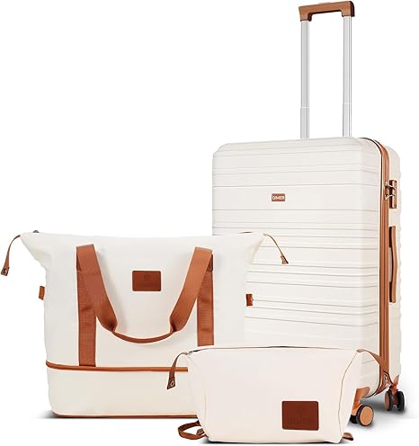 Luggage Sets, 20 Inch Carry on Luggage Using 100% PC, Lightweight Luggage with TSA Locks, Durable, Quiet Double Wheels, Travel Luggage for Men and Women, Y02 White (20"/DB/TB)