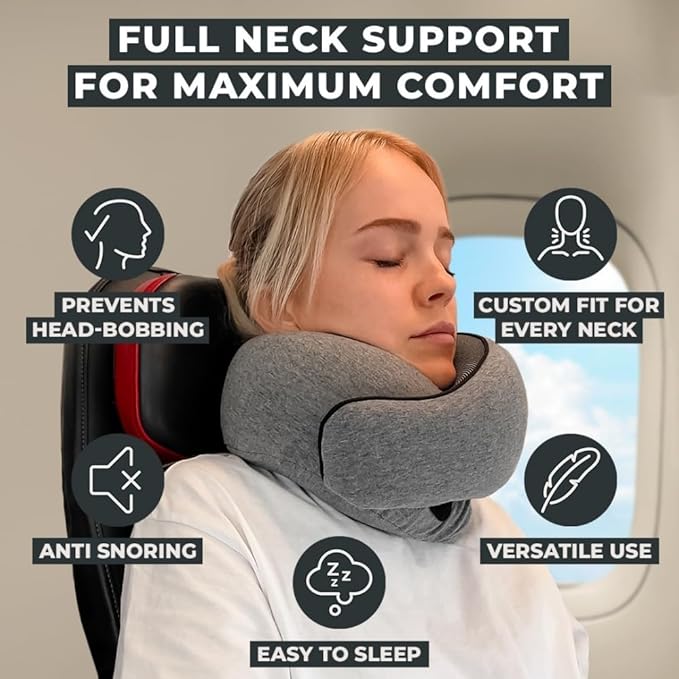 FlyHugz® Neck Travel Pillow | Memory Foam Neck Pillow for Comfort on Airplane | Compact and Ergonomic Design for Travel, Car Rides, and Home Use | Ideal for Adults and Kids - Image 4