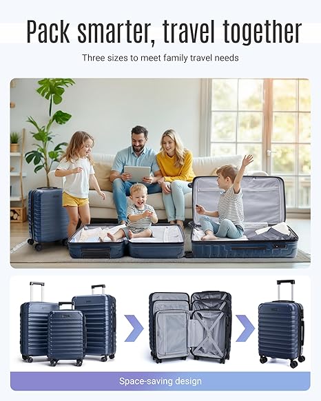 LIGHT FLIGHT Luggage Sets, 3 Piece Durable Suitcase Set with Spinner Wheels, 3 Pcs Hardside Lightweight luggage with TSA Lock, Large Checked Travel Suitcases, 20/24/28 Inch, Dark Blue - Image 4