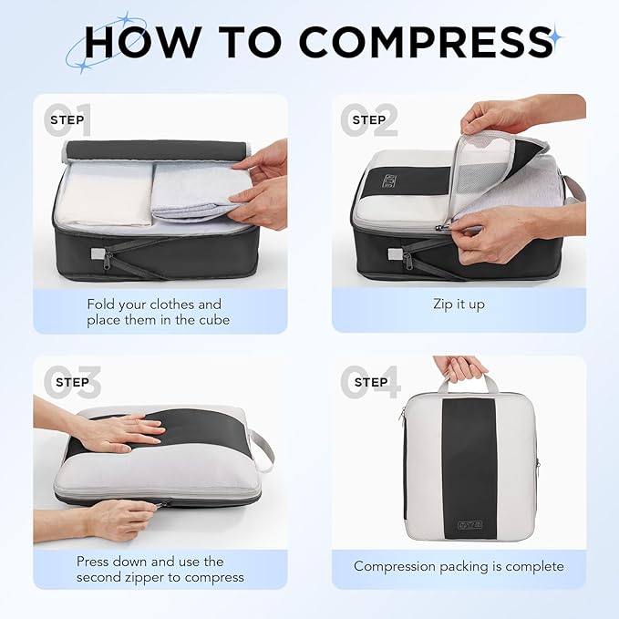 10 Set Compression Packing Cubes for Travel Essentials,Compressible Expandable Packing Cubes for Suitcase,OlarHike Luggage Organizer Bags for Travel,Handy Helper for Organizing Clothes(Black) - Image 3