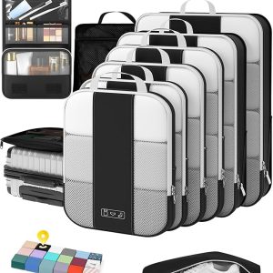 10 Set Compression Packing Cubes for Travel Essentials,Compressible Expandable Packing Cubes for Suitcase,OlarHike Luggage Organizer Bags for Travel,Handy Helper for Organizing Clothes(Black)