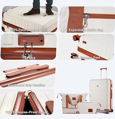 Luggage Sets, 20 Inch Carry on Luggage Using 100% PC, Lightweight Luggage with TSA Locks, Durable, Quiet Double Wheels, Travel Luggage for Men and Women, Y02 White (20"/DB/TB) - Image 4
