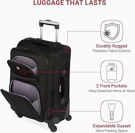 SwissGear Sion Softside Expandable Luggage, Black, Carry-On 21-Inch - Image 3