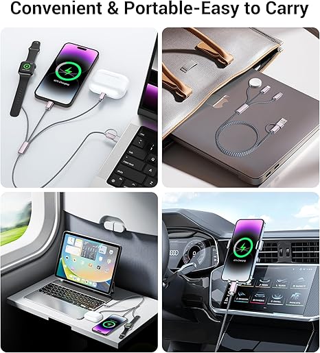 Temdan for Travel Essentials,3 in 2 USB C Cable for Apple Watch Charger/iPhone 16 Charger/Lightning,Multi Charging Cable Cord,Camping Essentials,Portable Designed for iWatch Series &iPhone 16-12-4FT - Image 2