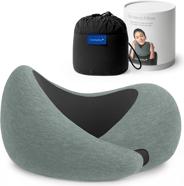 Ostrichpillow Go Neck Pillow, Travel Pillows for Airplanes, Premium Memory Foam Travel Pillow, 360º Ergonomic Design, Asymmetrical Sides, Travel Bag Included, Washable Modal Cover